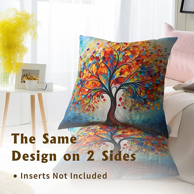 Colorful Tree Painting Pillow Cover - Watercolor Trees Throw Pillow Covers 20x20 Set of 2 Botanical Throw Pillow Covers Forest Pillowcase Spring Summer Decor for Indoor Outdoor