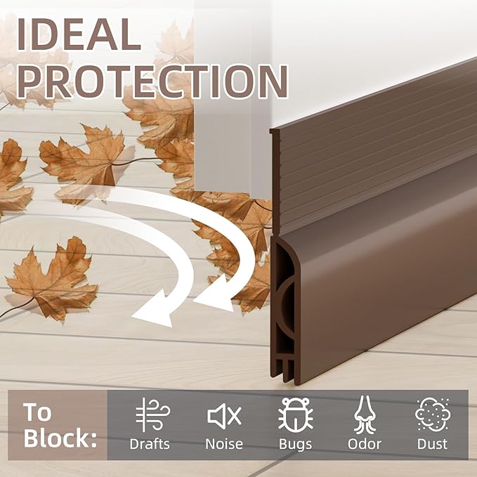 Under Door Draft Stopper,Door Sweep for Bottom of Doors,Adjustable Weather Stripping Door Seal,Soundproofing Under Gap Filler Bottom Exterior Interior Insulation Block Energy Saving (78", Brown)