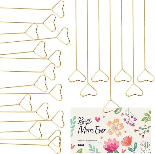 40 Pcs Floral Card Holder Picks, Heart Picture Holders, Photo Holder Pick Stick, Gold Floral Place Card Holder, Floral Picks Clips, Photo Picture Holder for Weddin