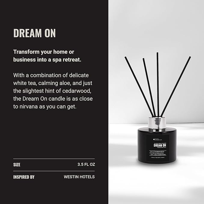 Hotel Collection - Dream On - Reed Diffuser Set - Luxury Aromatherapy Diffuser - Hints of Bright White Tea, Sweet Vanilla, & Cedarwood - Essential Oil Diffusers - Shelf Decor - 100mL/3.5 FL Oz