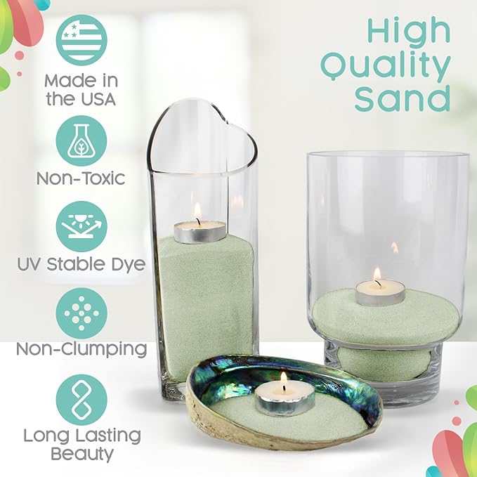Sandsational Sparkle Celadon Green Unity Sand, 1 LB (16 oz), Colored for Weddings, Vase Filler, Home Décor, Craft, and More