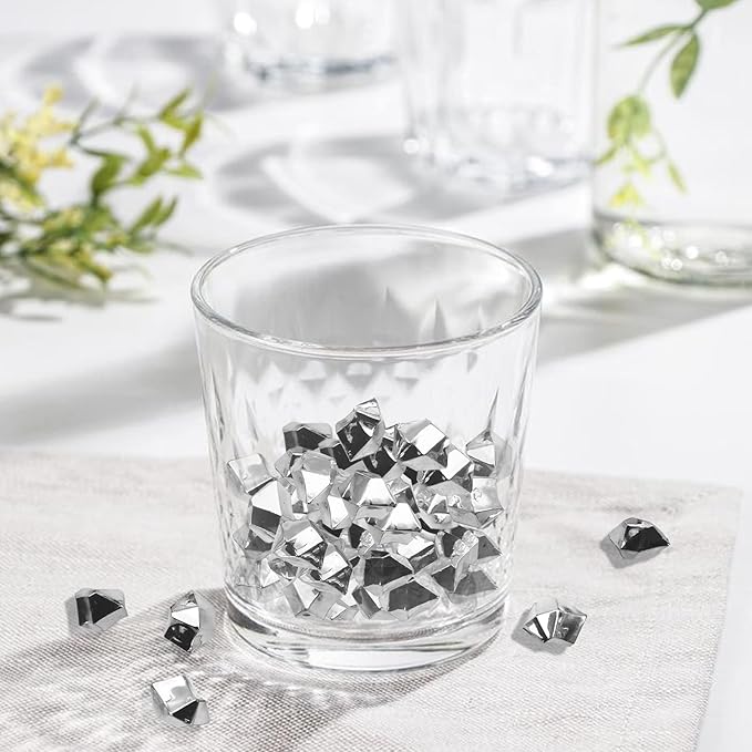 Acrylic Vase Fillers 16 * 22mm 250 PCS, Silver Fake Ice Cubes, Acrylic Ice Cubes Clear Rocks Fake Diamonds Clear Acrylic Vase Filler