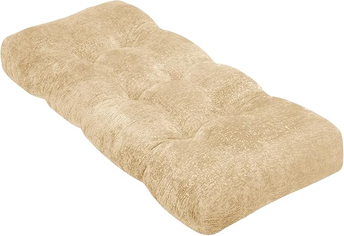 Bench Cushion 36 Inch - Luxury Chenille, High-Density Memory Foam, Non-Slip Bottom, Soft Durable Indoor Tufted Long Seat Cushion for Window Garden Furniture (Ivory, 36x14x4 Inch)