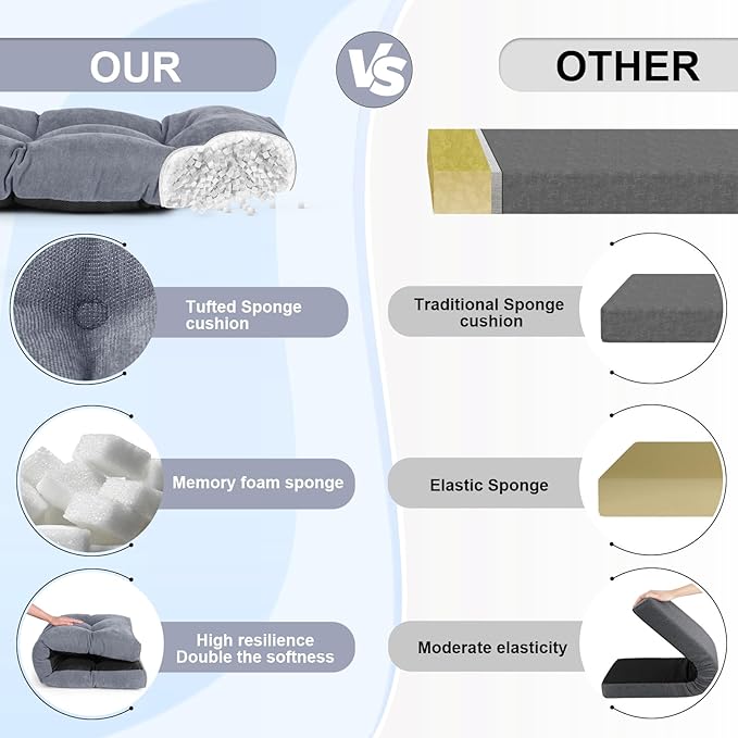 Bench Cushion 42 Inch - Chenille Fabric, High-Density Foam, Non-Slip Bottom, Soft Durable Indoor Tufted Long Seat Cushion for Window Garden Furniture (Light Gray, 42x16x4 Inch)