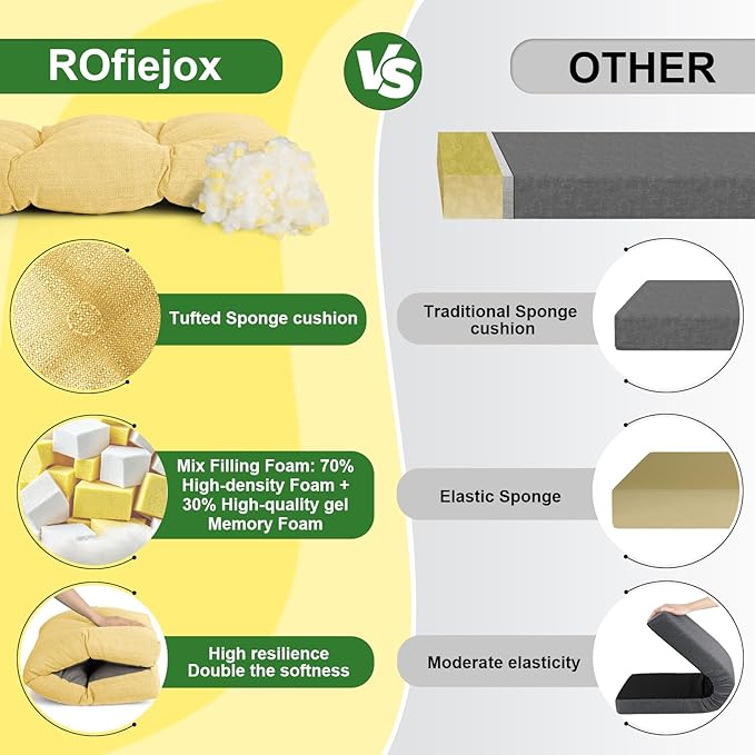 Waterproof Bench Cushion 36 Inch - Oliven Fabric, High-Density Foam, Non-Slip Bottom, Soft Durable Outdoor Tufted Long Seat Cushion for Window Garden Furniture (Yellow, 36x14x4 Inch)