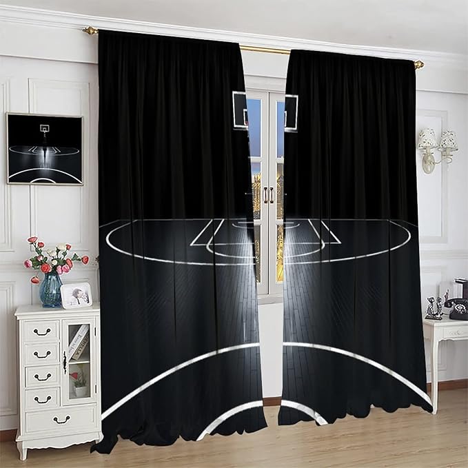 JESTRONRY Basketball Sports Curtain,Basketball Court Sports Theme Room Darkening Door Window Rod Pocket Curtain for Teen Boys Bedroom Living Room Decor W72xL63in