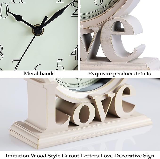 AYRELY® 6.5-Inches Table Clock, Vintage Family Non-Ticking Desk Clock, Retro Mantel Clocks for Living Room, Bedroom, Shelf, Fireplace, Farmhouse Décor (Ivory)