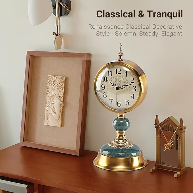 6-Inch Vintage Mantel Clock, Antique Desk Clock, Retro Anniversary Clock with Metal and Ceramic Body, Silent Table Clocks for Fireplace,Easy to Read DéCor Clocks for Living Room.