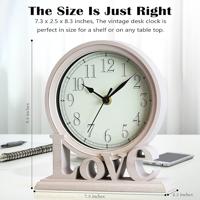AYRELY® 6.5-Inches Table Clock, Vintage Family Non-Ticking Desk Clock, Retro Mantel Clocks for Living Room, Bedroom, Shelf, Fireplace, Farmhouse Décor (Ivory)