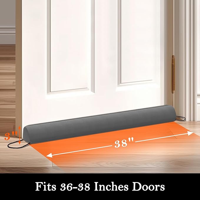 Sunolga 38" Door Draft Stopper Blocks Hot Cold Air with Removable Washable Cover for Gaps Up to 3", All-Season Noise, Light, Dust and Wind Seal for The Bottom of Door and Window, Grey