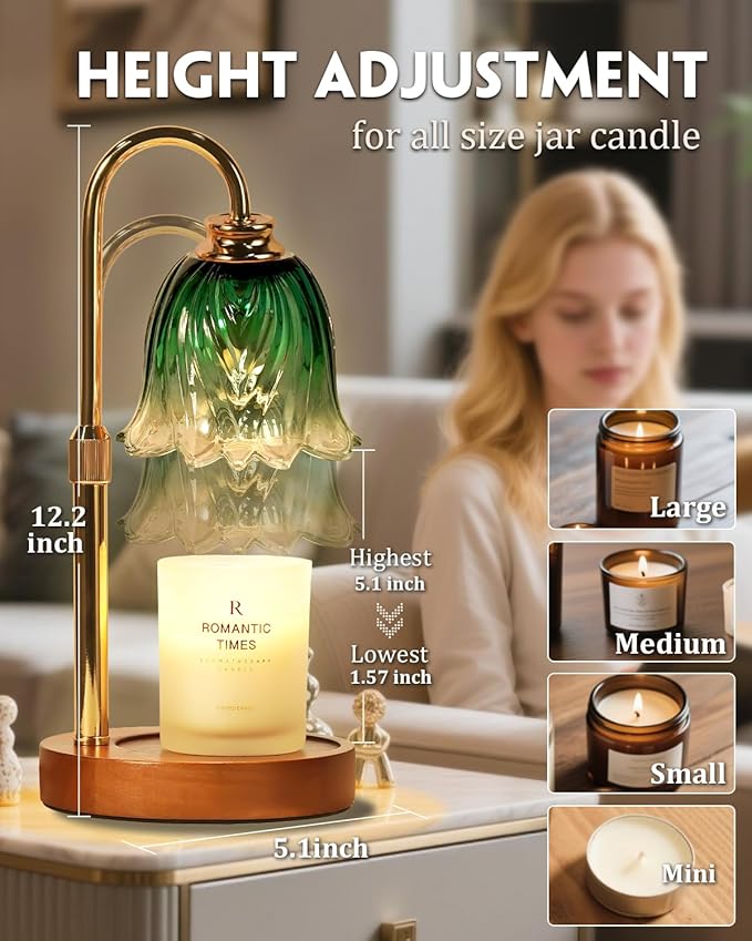 Candle Warmer Lamp, Gold Candle Lamp Warmer with Timer & Dimmer with 2 Bulbs, Birthday Gifts for Women Mom, Christmas Gifts, House Warming Gifts New Home Bedroom Decor, Height Adjustable