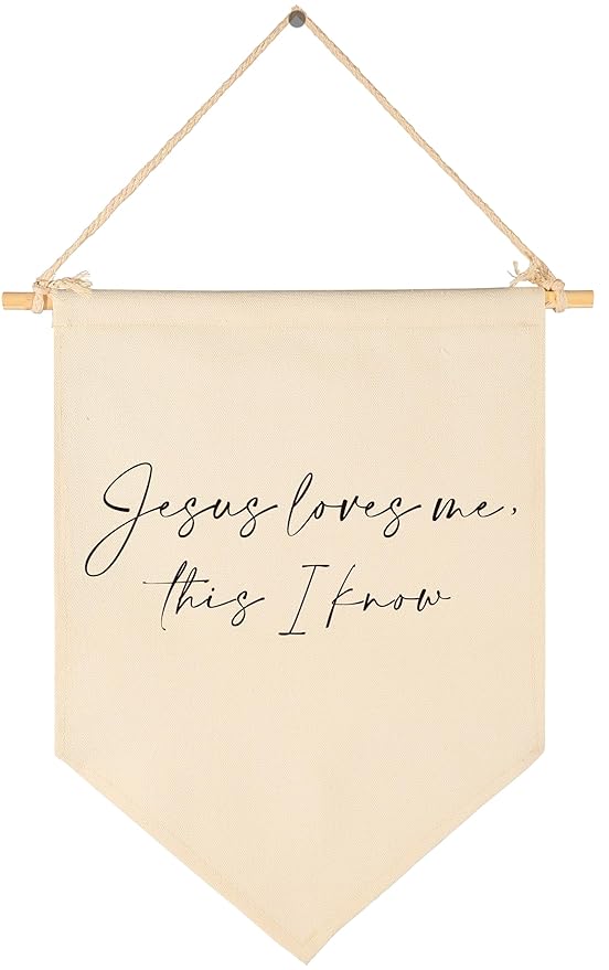 Jesus Loves Me This I Know-Scripture Pennant Flag Sign Gift for Baby Boys Girls Kids-Christian Bible Verses-Canvas Hanging Pennant Banner Wall Decor Gift for Nursery Baby Room Homeschool Playroom