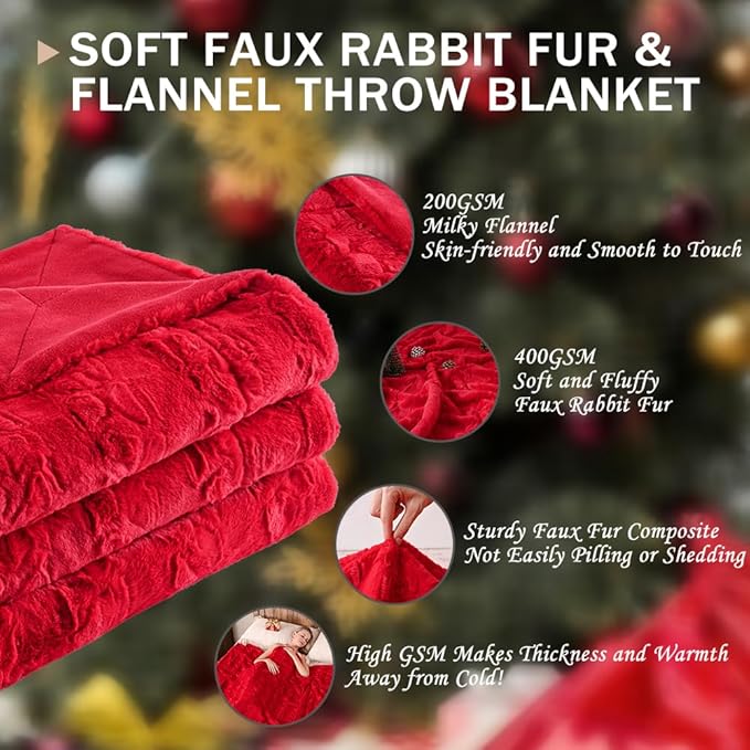Krifey Oversized Faux Fur Blanket, Super Soft Cozy Blanket, Luxury Fluffy Throw Blanket Fuzzy Bed Throw, Plush Christmas Birthday Gifts for Women, Room Home Dorm Decor, Red, 60" x 80"