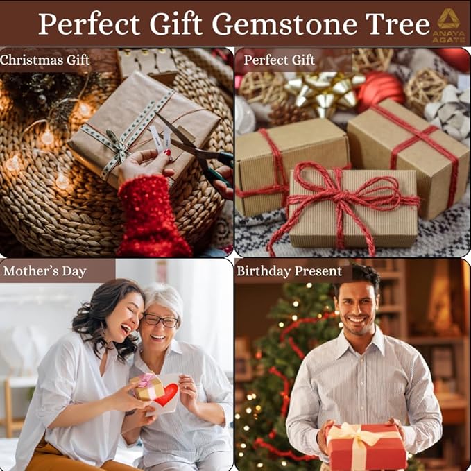 Crystal Tree Gift for Women, Set of 12 Handcrafted Chakra Tree of Life, Chakra Crystals and Healing Stones for Positive Energy, Good Luck Home and Office Desk Decor Birthday Gifts for Mom Love Ones