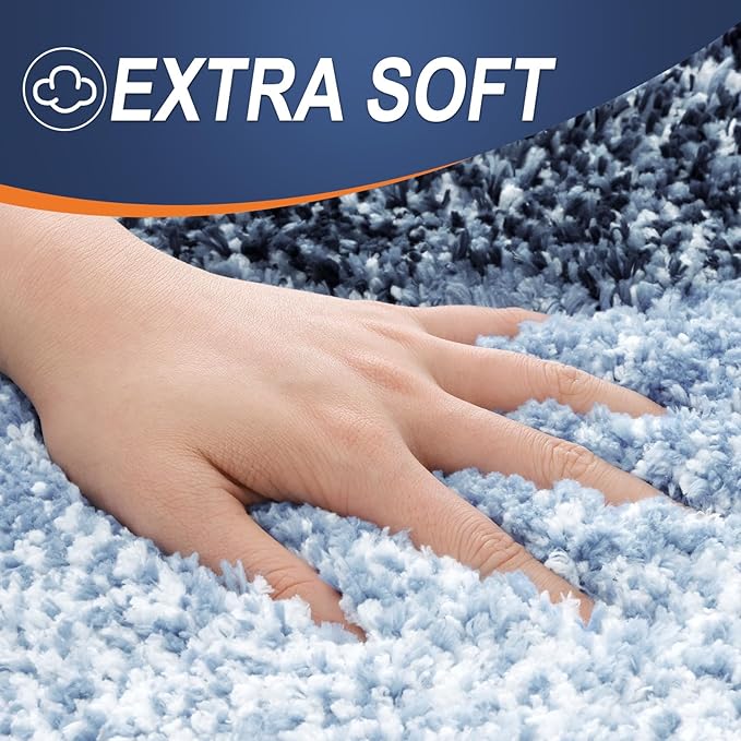 OLANLY Bathroom Rug Set 2 Piece, Soft Absorbent Microfiber Bath Mats and U-Shaped Contour Toilet Rug, Non-Slip, Machine Wash Dry, Plush Shaggy Bath Mats for Bathroom (30"x20"+24"x20", Dark Blue)