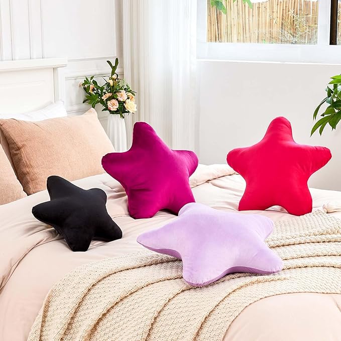 Hot Pink Star Throw Pillow, Cute Star Pillow Room Decor, Soft 14.9" Star Shaped Decorative Throw Pillow for Bedroom, Star Plush Floor Cushions Pillows