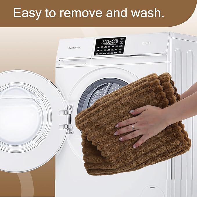 MeMoreCool Square Stuffed Pouf Ottoman Foot Rest, Stripe Furry Floor Pouf Foot Stool with Foam Chunk Filling, Soft Fluffy Stuffed Ottoman Footrest for Living Room, Faux Fur Coffee