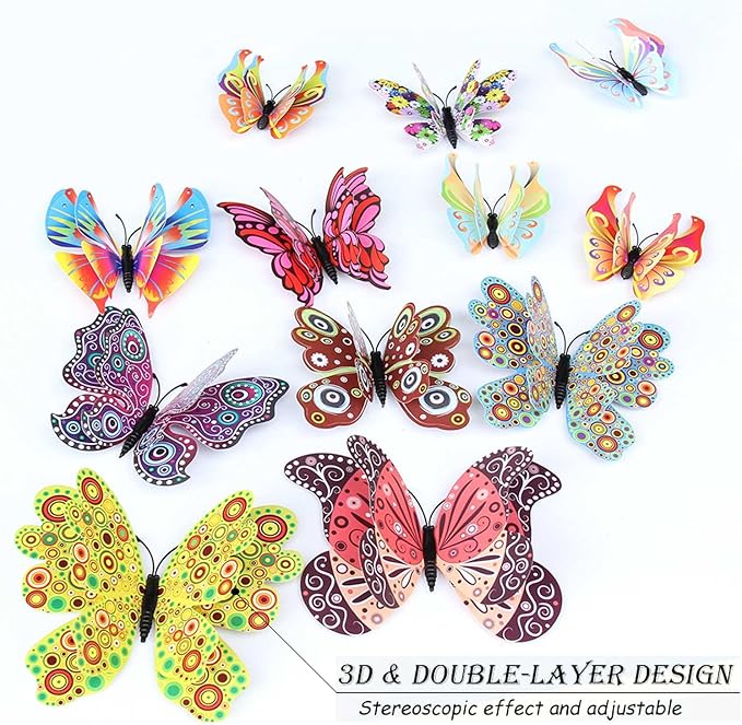 Butterfly Wall Decor 24/48 PCS, 3D Butterflies Stickers for Party Decorations with Magnets (Circl, 48)
