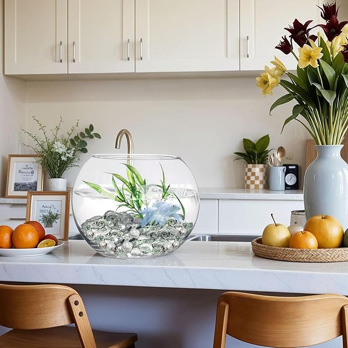 FUTUREPLUSX 5 Lb Clear Flat Glass Marbles, 500PCS Clear Flat Gems Transparent Aquarium Pebbles Vase Filler Beads Table Scatters