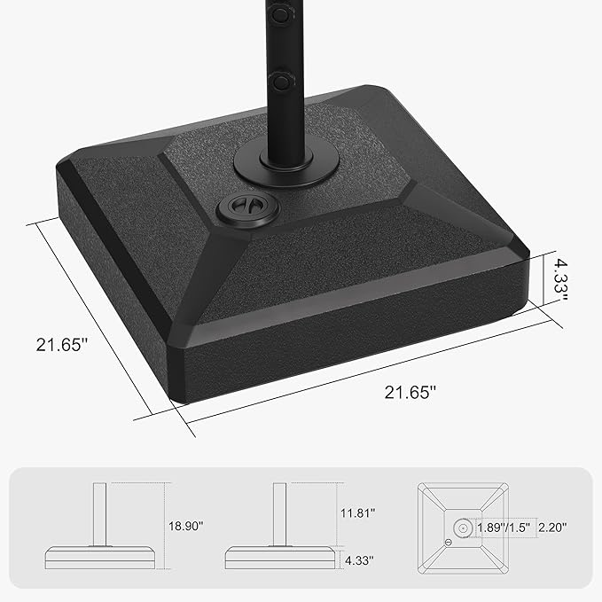 PURPLE LEAF Patio Market Umbrella Base PL245ML Outdoor Table Umbrellas Stand Weighted Square Base, 21.65" x 21.65"
