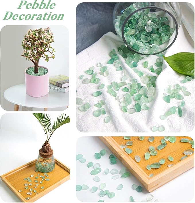 QICQDRAM Natural Green Flourite Crystals Bulk 0.9 Lb/405g Small Tumbled Chips Crystal Stone Decorative Pebbles for Home Decoration & Fish Turtle Tank, Vase Filler, Plants Decor