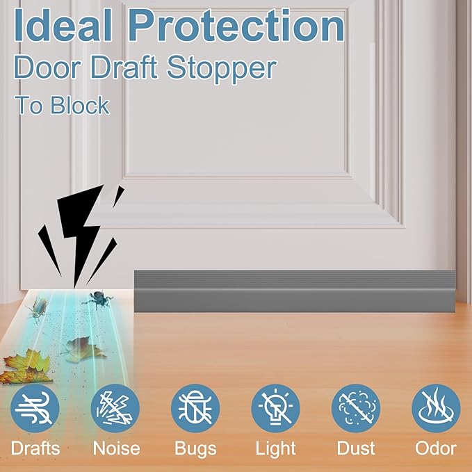 Door Draft Stopper, Adjustable Door Sweep for Bottom of Door, Under Door Gap Filler for Exterior & Interior Doors, Weather Stripping Seal Blocks Noise and Cold Air (78Inch, Gray)