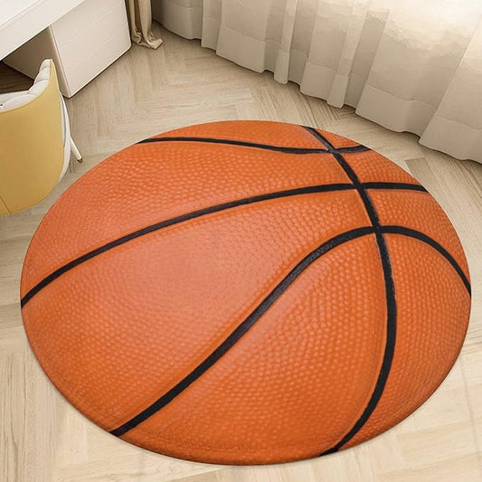 Basketball Rug - Sports Themed Round Rug Basketball Carpet 4x4ft Circle Area Rugs for Boys Bedroom Bedside Living Room Decor