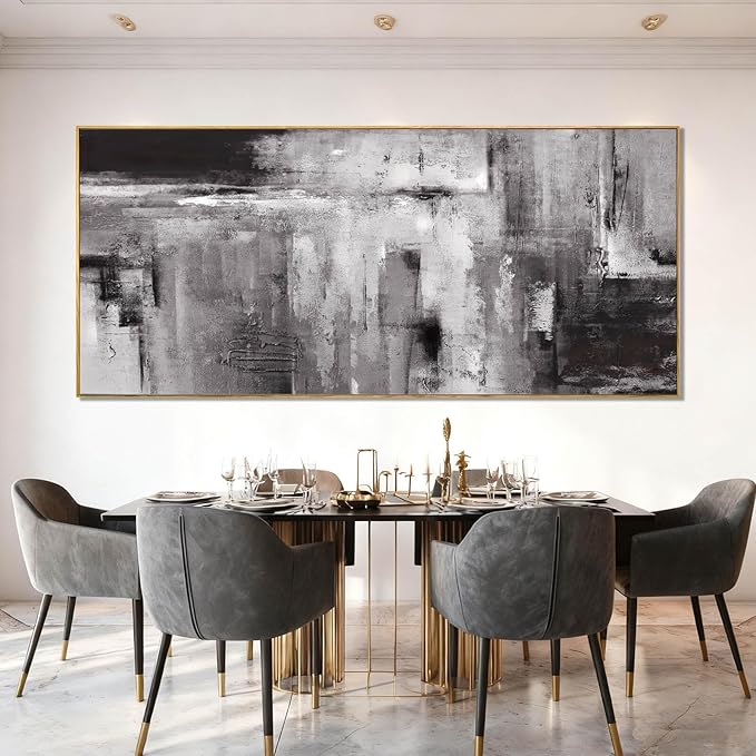 Abstract Canvas Wall Art Grey Home Wall Decor Neutral Framed Prints 32"x70" Artwork for Bedroom Kitchen Pictures Office Art