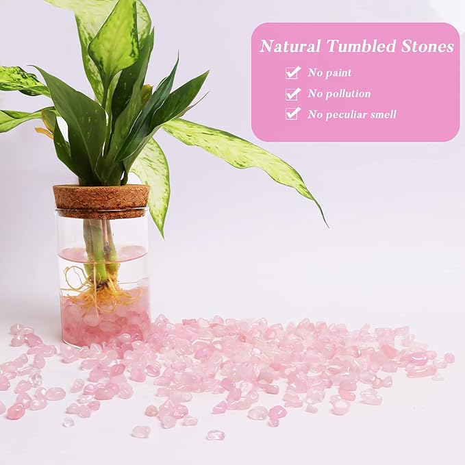 QICQDRAM Dyeing Rose Quartz Crystal Chips Bulk 0.9 Lb/405g Crystal Tumbled Stone Decorative Pebbles for Home Decoration & Fish Turtle Tank, Vase Filler, Plants Decor