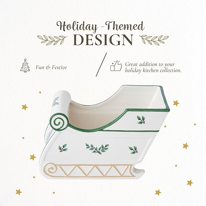 Spode Christmas Tree Figural Sleigh, 7.5" Dolomite Decorative Holiday Sleigh for Christmas Table Decor, Candy Holder, Snack Dish - Holiday Serveware & Festive Decorations