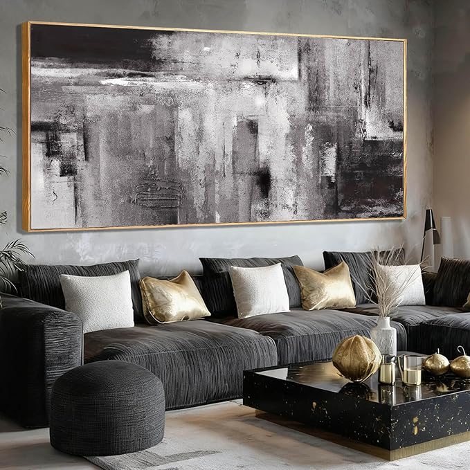 Abstract Canvas Wall Art Grey Home Wall Decor Neutral Framed Prints 32"x70" Artwork for Bedroom Kitchen Pictures Office Art