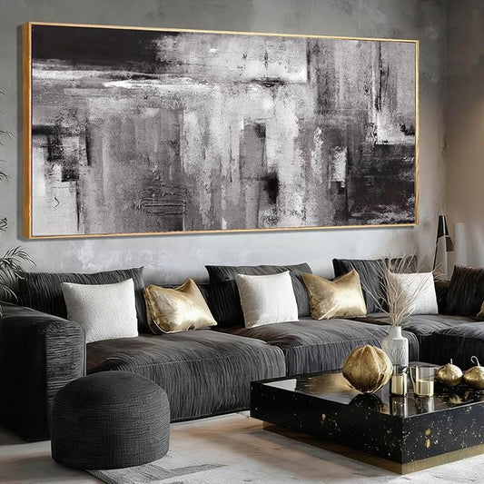 Abstract Canvas Wall Art Grey Home Wall Decor Neutral Framed Prints 32"x70" Artwork for Bedroom Kitchen Pictures Office Art