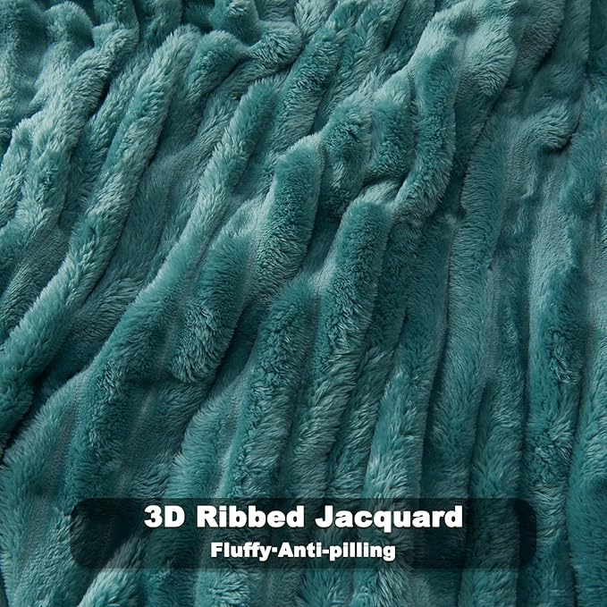 NEWCOSPLAY Super Soft Queen Blanket Light Teal Premium Silky Flannel Fleece 3D Ribbed Jacquard Lightweight Bed Blanket All Season Use (Light Teal Ribbed, Queen(90"x90"))