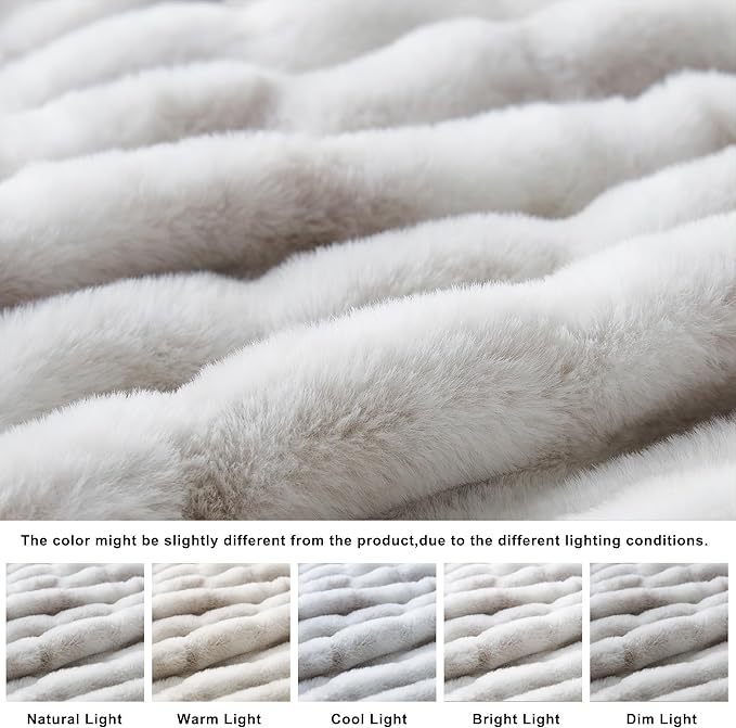 WDCOZY Ruched Faux Fur Throw Blanket Soft Cozy Fluffy Luxurious Blankets Couch Bed Sofa Chair Home Decor Warm Furry Fall Winter Plush Rabbit Fur Bubble Blanket 60" x 80", Grey