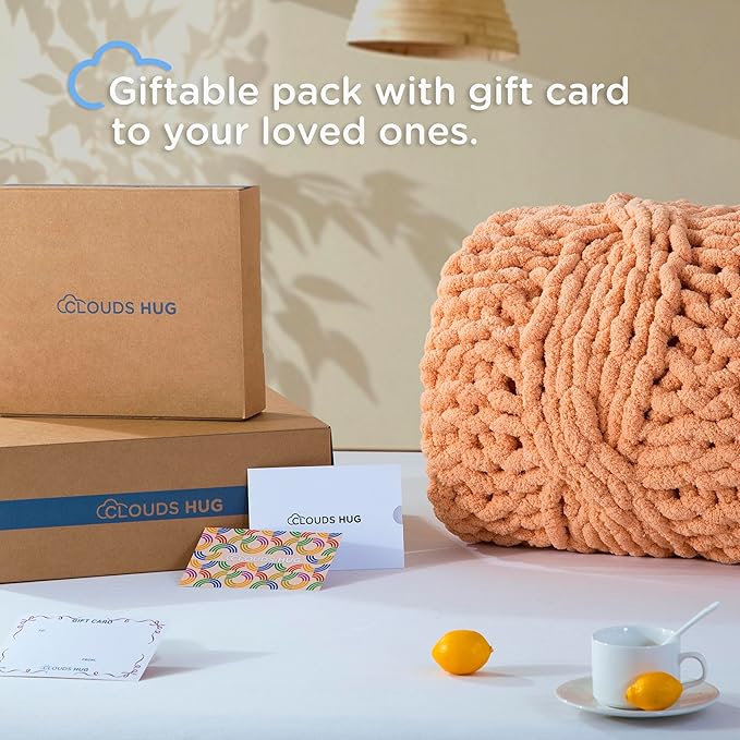 Chunky Knit Blanket Throw - 100% Hand Knitted Chunky Throw Blanket for Couch, Thick and Warm Blanket for Winter, Light Yellow, 50x60 Inches