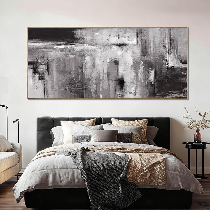 Abstract Canvas Wall Art Grey Home Wall Decor Neutral Framed Prints 32"x70" Artwork for Bedroom Kitchen Pictures Office Art