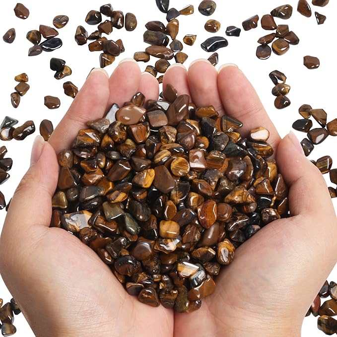 QICQDRAM Polished Gem Stones Rocks Crystals 0.9 Lb/405g Natural Tumbled Stones Tiger's Eye Crystal Chips Bulk for Healing Crystals & Fish Tank Rocks Gravel, Vase Filler, Plants Decor