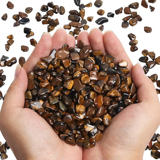 QICQDRAM Polished Gem Stones Rocks Crystals 0.9 Lb/405g Natural Tumbled Stones Tiger's Eye Crystal Chips Bulk for Healing Crystals & Fish Tank Rocks Gravel, Vase Filler, Plants Decor