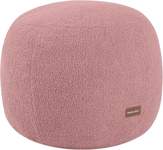 MeMoreCool Stuffed Round Pouf Ottoman Foot Rest, Floor Pouf Foot Stool with Soft Foam Chunk Filling, Small Round Ottoman Footstool Circle Footrest for Living Room, Pink