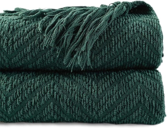 BATTILO HOME Forest Green Throw Blanket Couch,Knit Christmas Throw Blanket Versatile Chair,Super Soft Warm Christmas Decor Throw Tassels Bed,Sofa and Living Room,50'' x 60''
