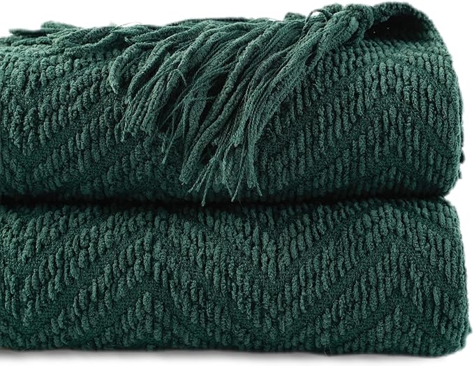 BATTILO HOME Forest Green Throw Blanket for Couch, Knit Christmas Throw Blanket Versatile for Chair, Super Soft Warm Green Christmas Blanket with Tassels for Bed, Sofa and Living Room, 60" x 80"