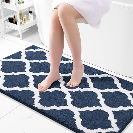 OLANLY Bathroom Rugs 44x24, Soft and Absorbent Microfiber Bath Rugs, Non-Slip Shaggy Shower Carpet, Machine Wash Dry, Bath Mats for Bathroom Floor, Tub and Shower, Navy