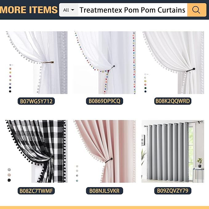 Treatmentex Black and White Sheer Curtains for Living Room 95" Long Linen Curtain Draperies for Nursery Room Decorative Pompom Voiles 2 Panels