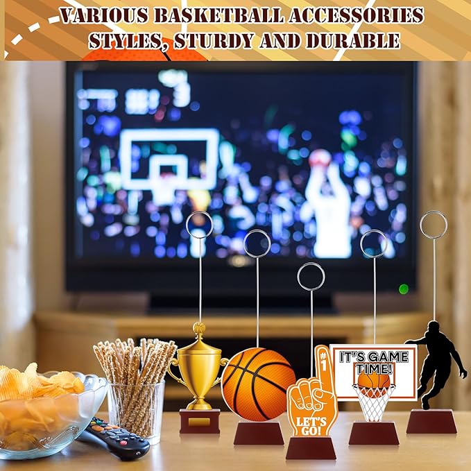 5 Pcs Basketball Themed Party Decorations Photo Holders Balloon Picture Holders Place Card Holders Table Centerpieces Number Name Clips Holder for Home Birthday Wedding Party Decor