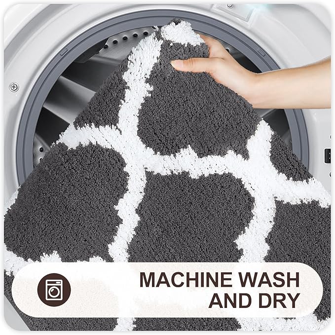 OLANLY Bathroom Rugs 44x24, Soft and Absorbent Microfiber Bath Rugs, Non-Slip Shaggy Shower Carpet, Machine Wash Dry, Bath Mats for Bathroom Floor, Tub and Shower, Dark Grey