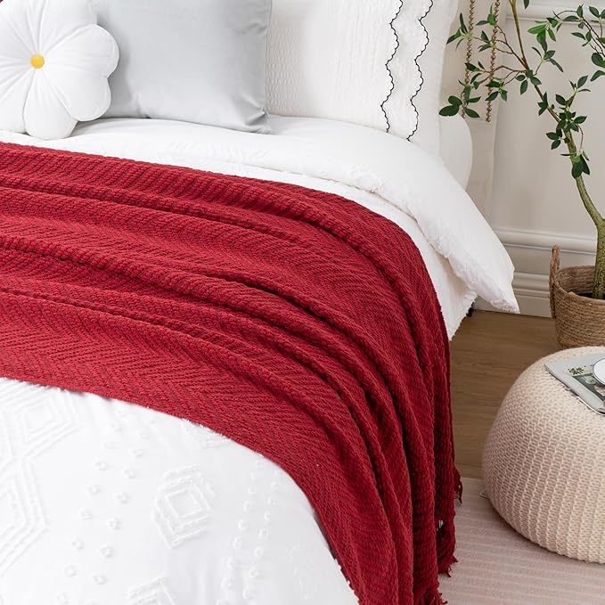 BATTILO HOME Christmas Decor Red Throw Blanket for Couch, Knit Throw Blanket for Bed, Super Soft Cozy Warm Red Christmas Blankets for Winter Couch Bed Sofa, 60"x80"