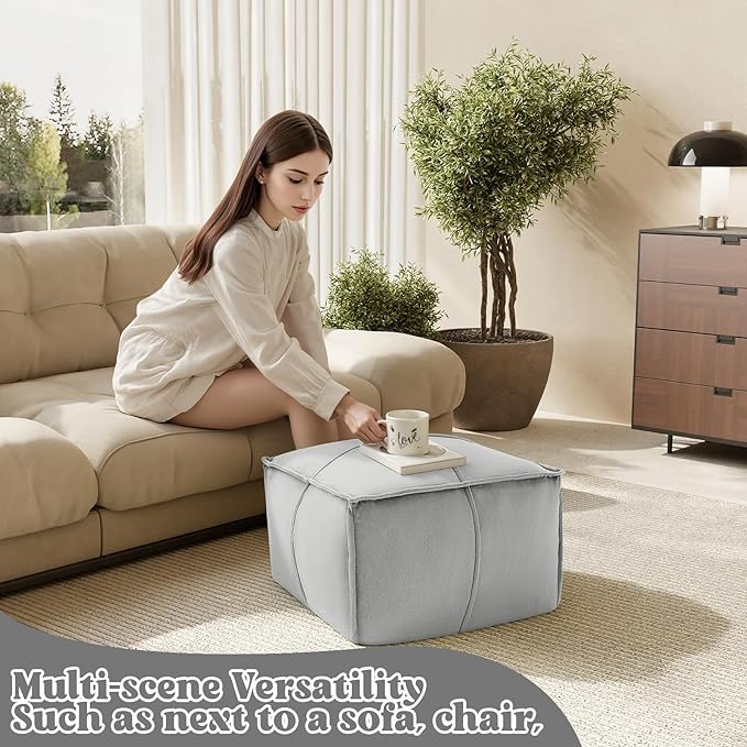 MeMoreCool Stuffed Round Pouf Ottoman Foot Rest, Floor Pouf Foot Stool with Soft Foam Chunk Filling, Small Round Ottoman Footstool Circle Footrest for Living Room