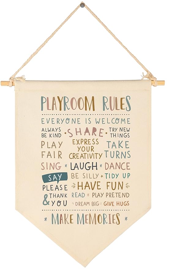 Playroom Rules-Wall Decor Gifts for Baby Boy Girl Kids-Canvas Hanging Flag Pennant Banner Wall Decor Gifts for Nursery Homeschool Baby Room Playroom Reading Room Bedroom Front Door