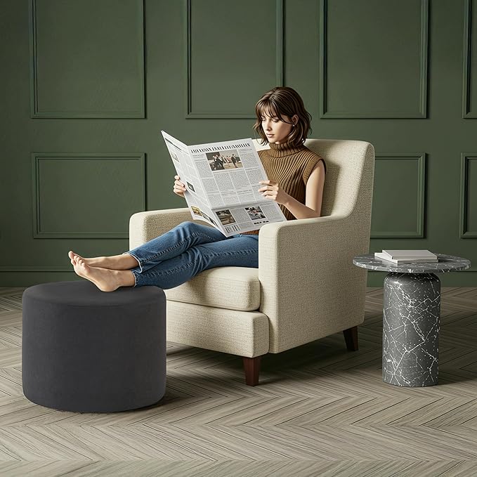 Bezseller Soft Boucle Pouf Ottoman, Comfortable Foot Rest, Full Foam Filling Footstool for Living Room, Bedroom, Lightweight Comfort and Charm Floor Poof Seating Perfect to Rest Your Feet, Grey-2