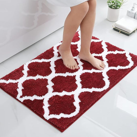 OLANLY Bathroom Rugs 36x24, Soft and Absorbent Microfiber Bath Rugs, Non-Slip Shaggy Shower Carpet, Machine Wash Dry, Bath Mats for Bathroom Floor, Tub and Shower, Burgundy